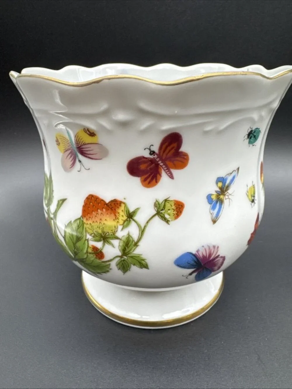VTG Ardalt Lenwile #6166 Strawberry Butterfly Insect Cachepot Planter 5” Japan